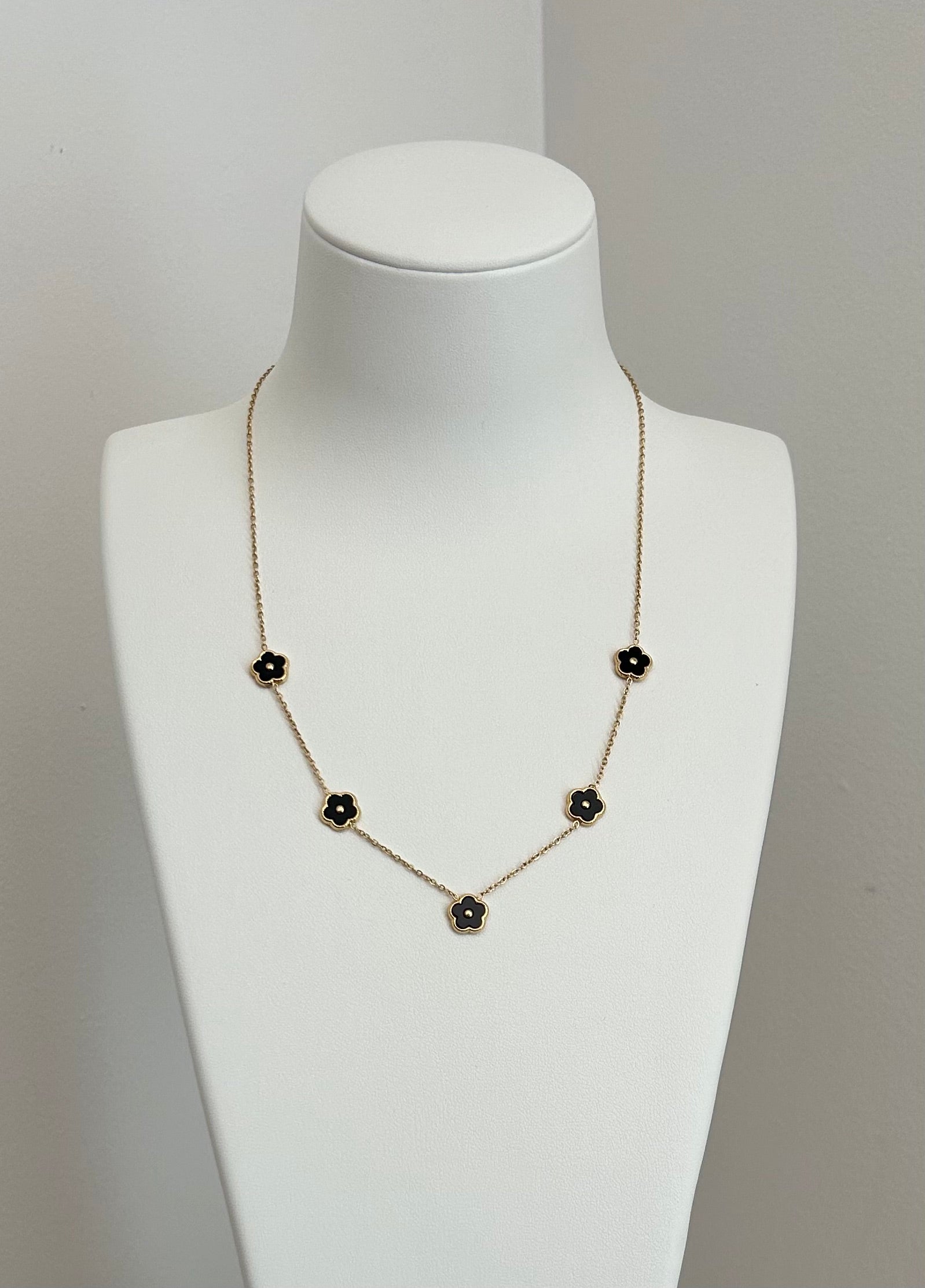 Collier Multi-Fleurs Noires - Acier Inoxydable Doré