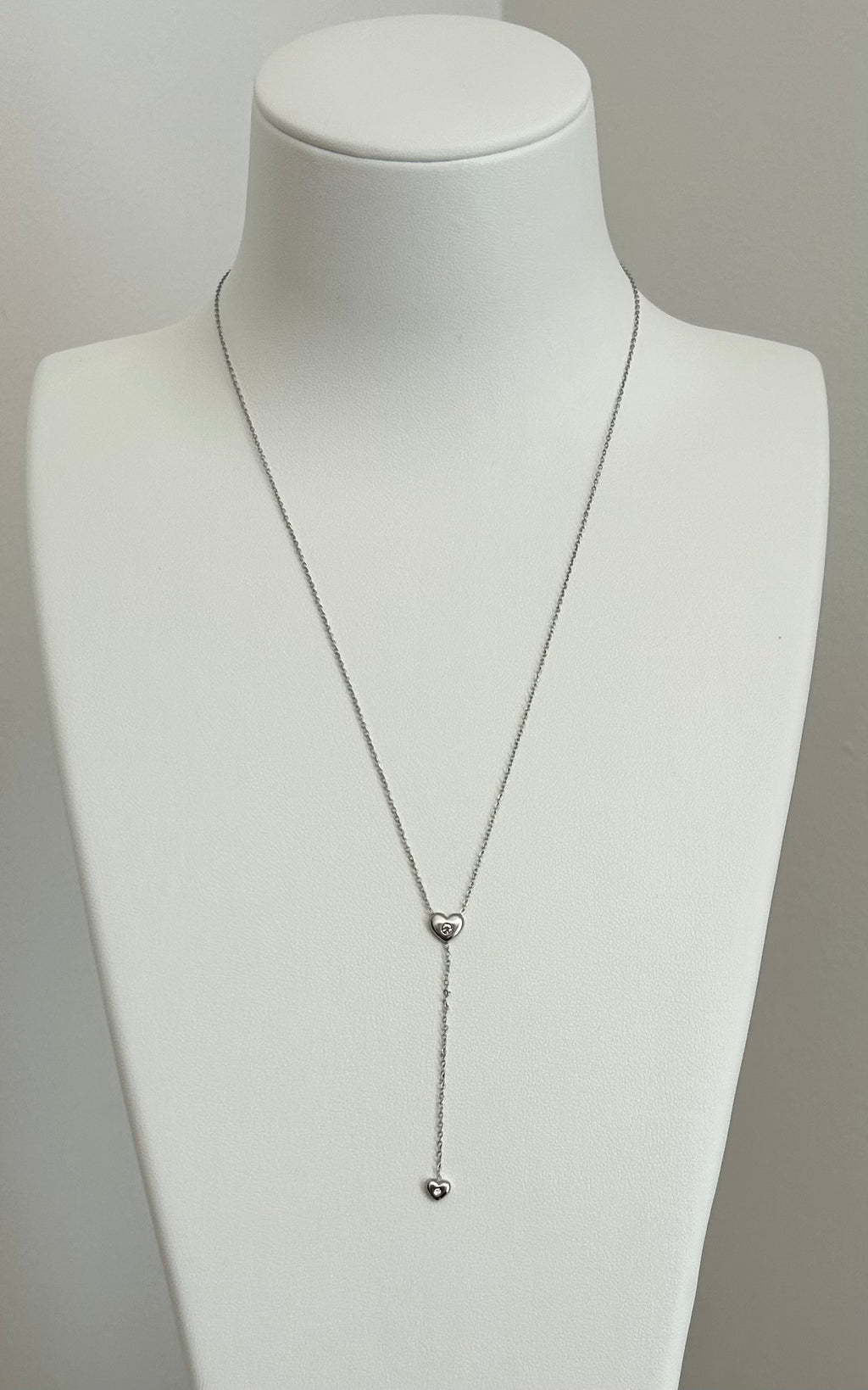 Collier Lariat Double Cœur Cristal - Acier Inoxydable Argenté