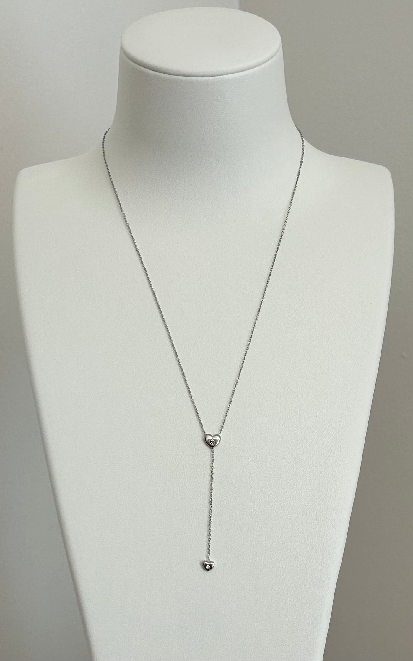 Collier Lariat Double Cœur Cristal - Acier Inoxydable Argenté