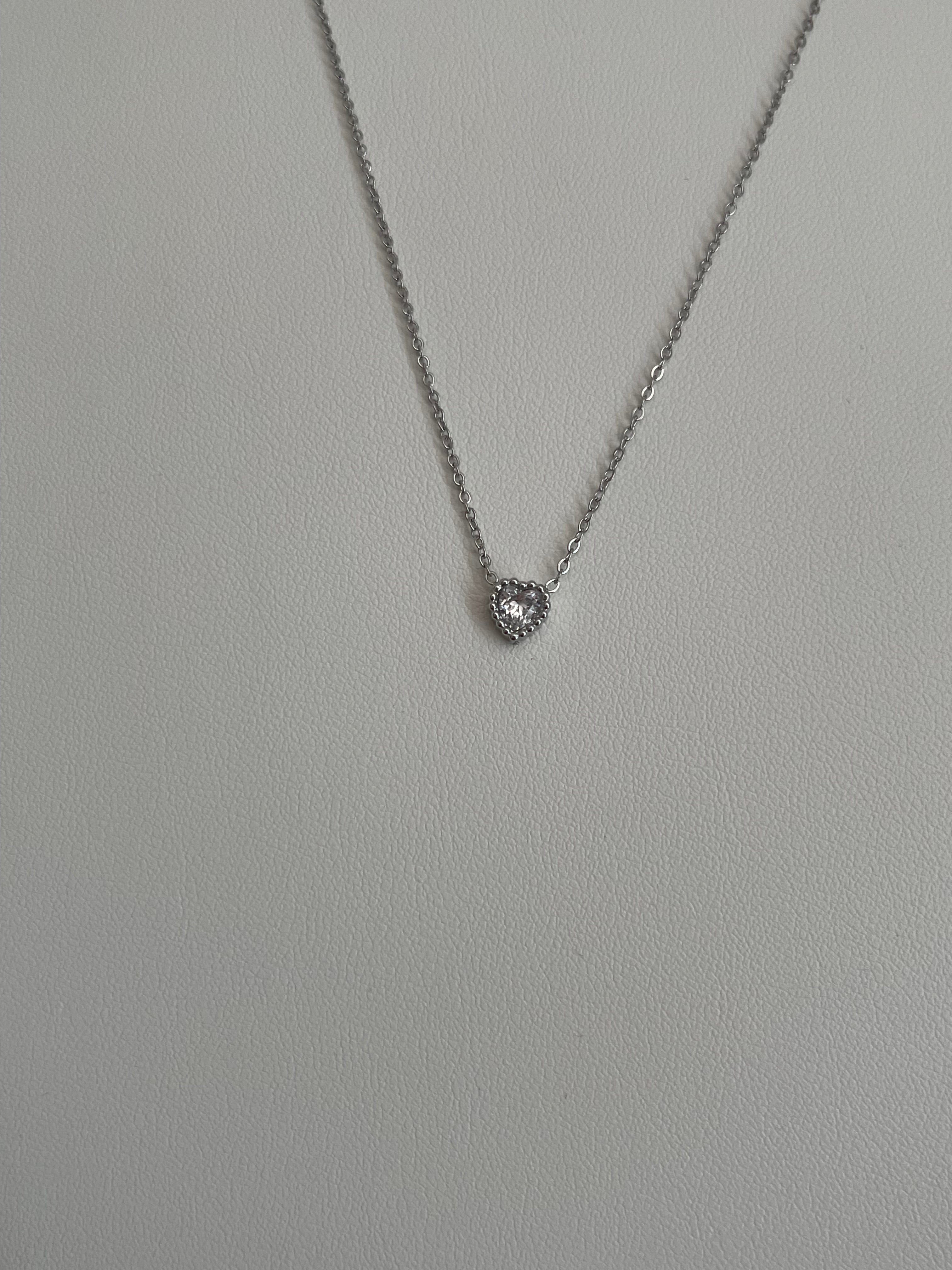 Collier Mini Cœur Strass - Acier Inoxydable Argenté