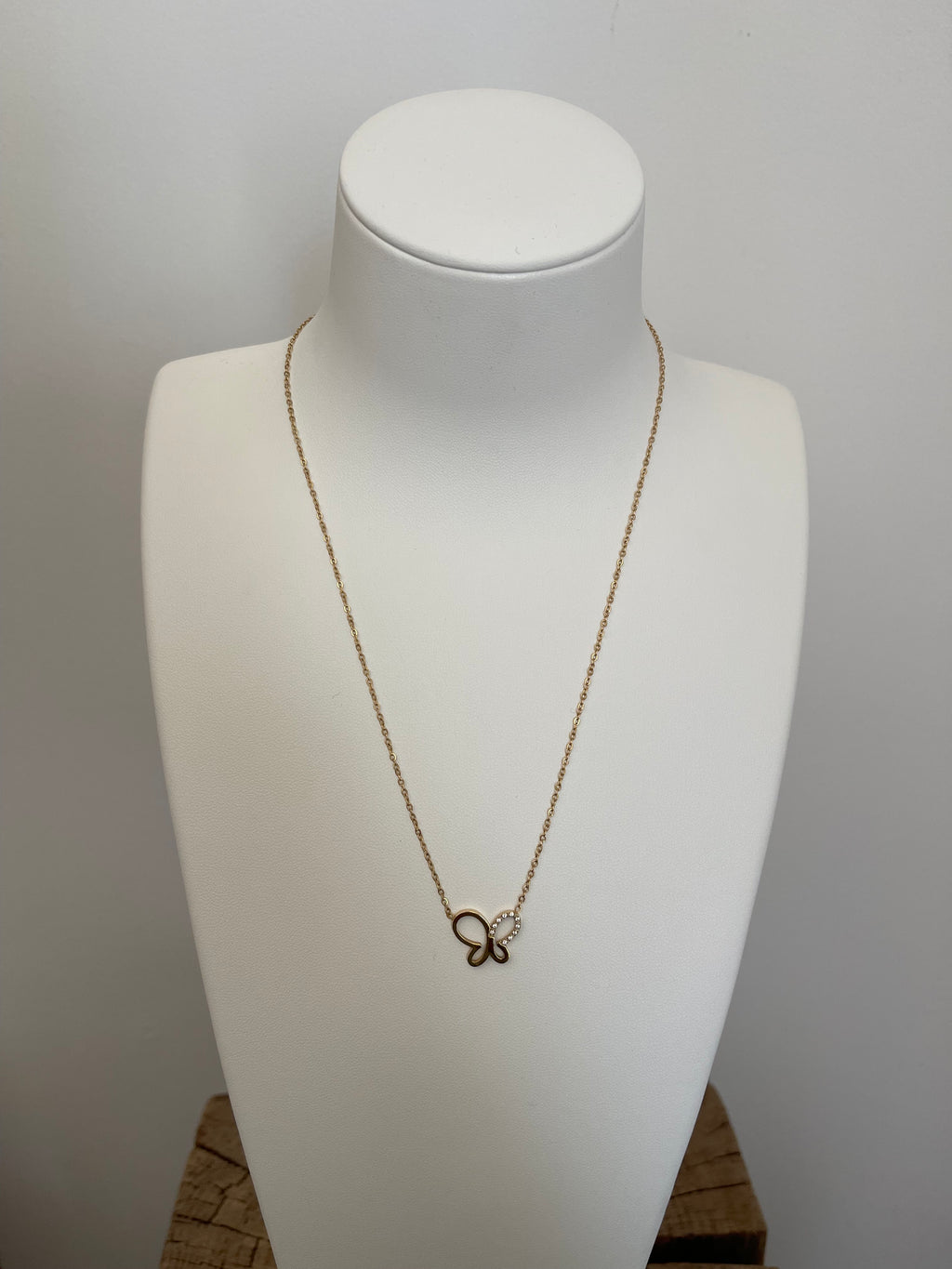 Collier Pendentif Papillon Strass - Acier Inoxydable Doré