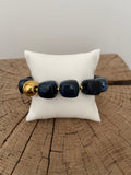 Bracelet Perles Résine ✨ – Bleu Nuit & Boule Dorée