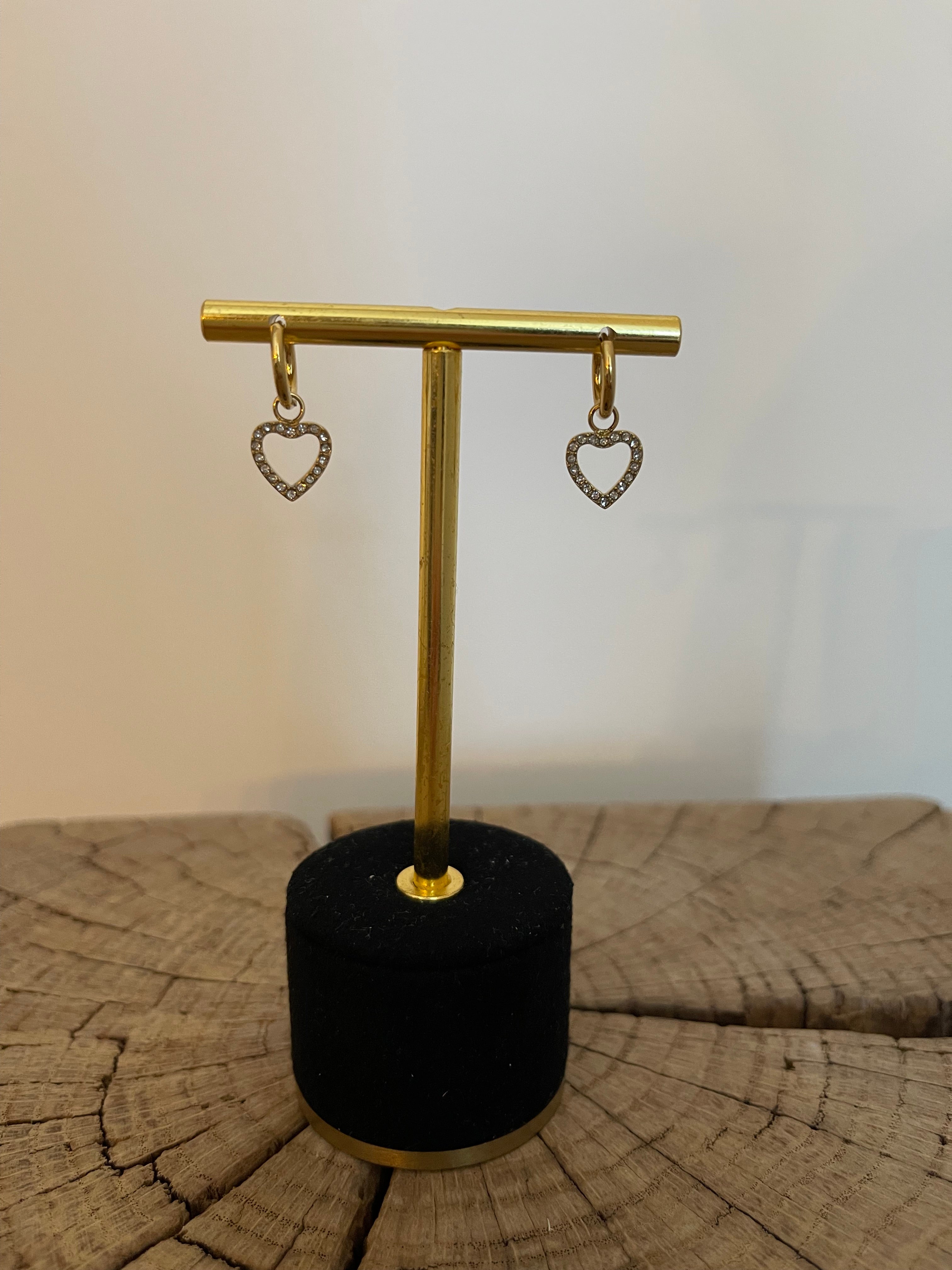 Boucles d'Oreilles Cœur Strass Pendantes – Doré