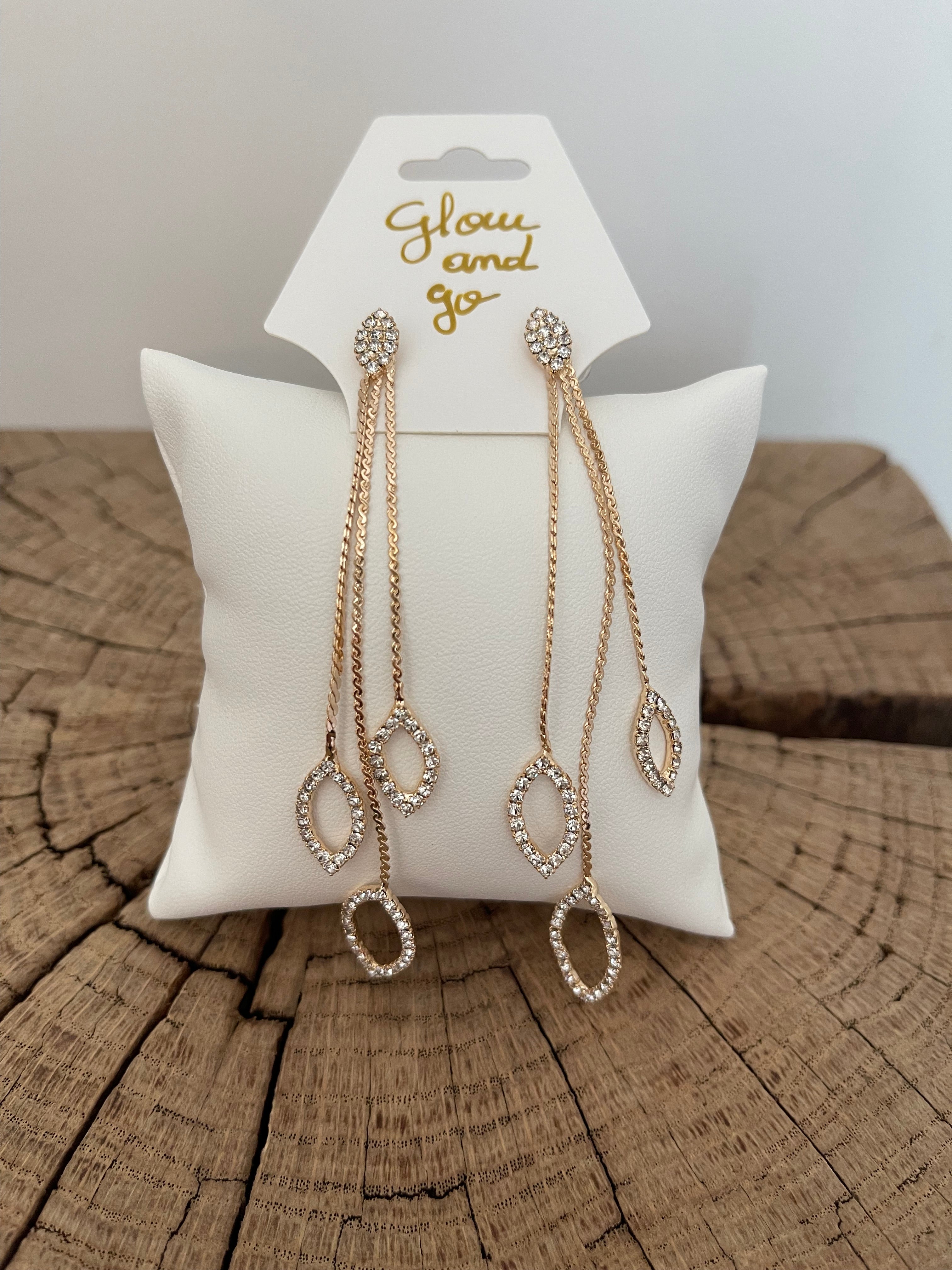 Boucles d'Oreilles Longues Strass & Marquise – Doré