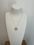 Collier Pendentif Cœur Émail Marron Strass - Acier Inoxydable Doré