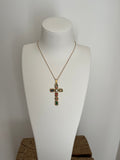 Collier Pendentif Croix Pierres Multicolores - Acier Inoxydable Doré