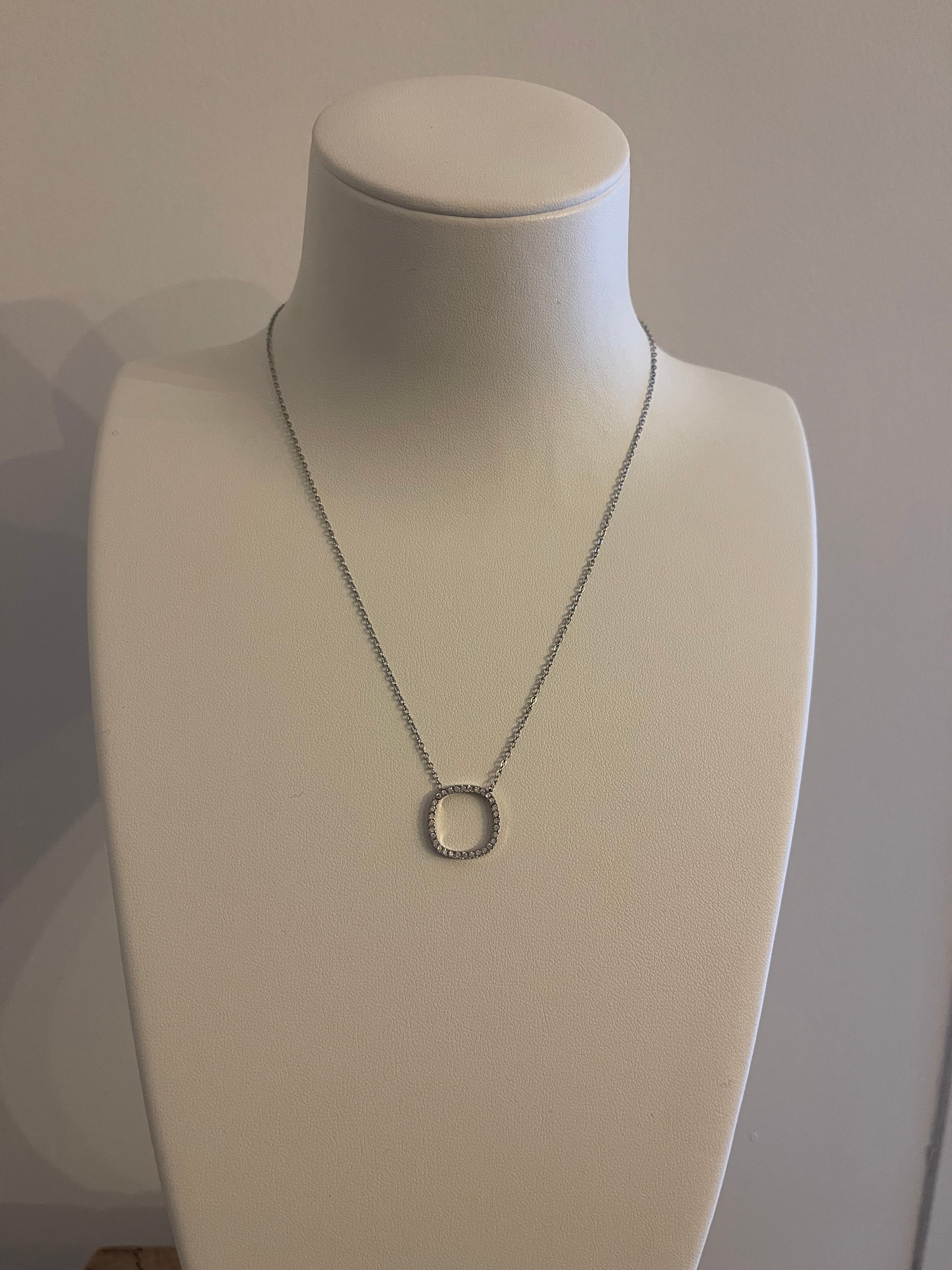 Collier Pendentif Anneau Carré Strass - Acier Inoxydable Argenté