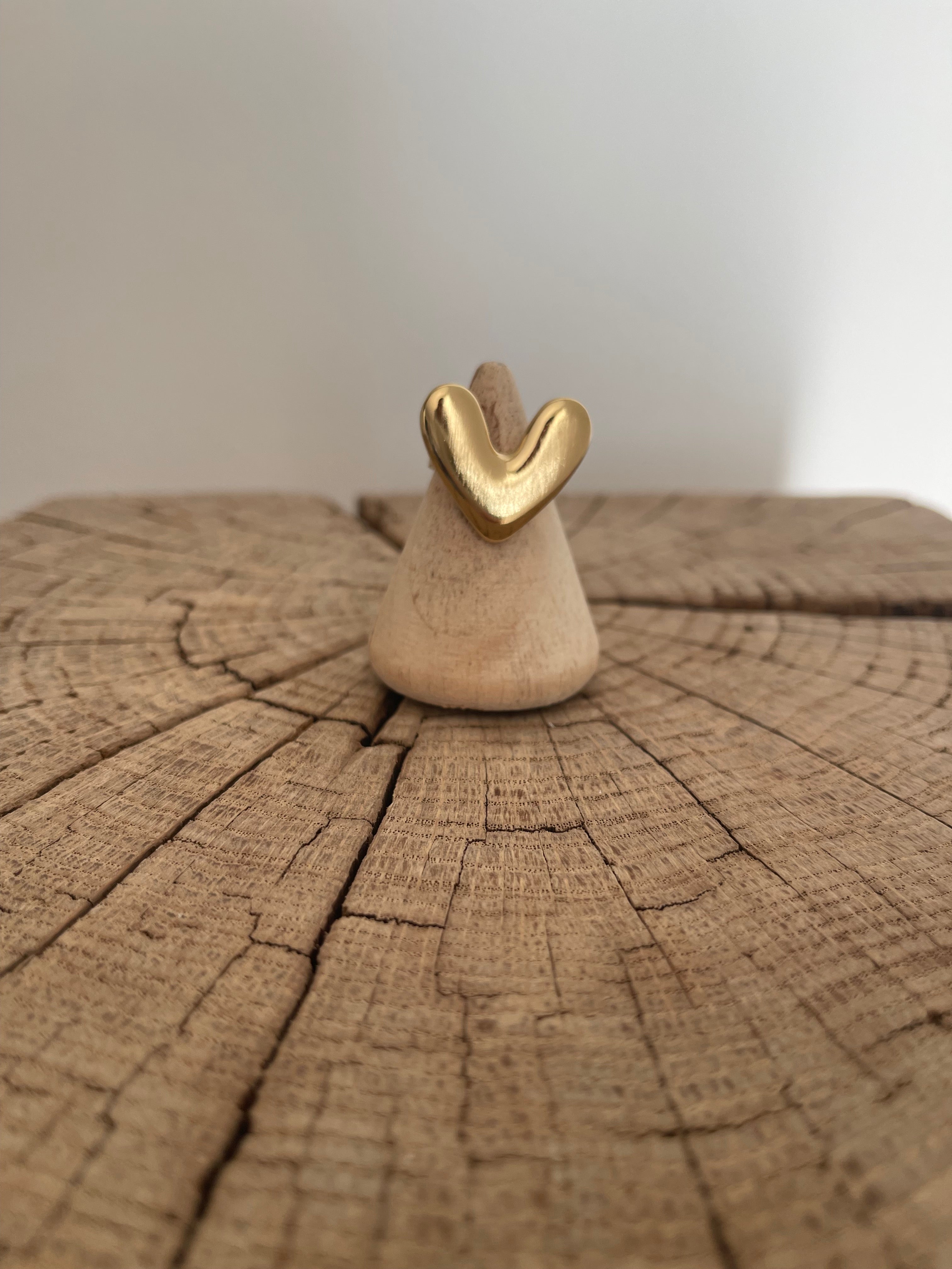 Bague Cœur Bombé – Acier Inoxydable Doré