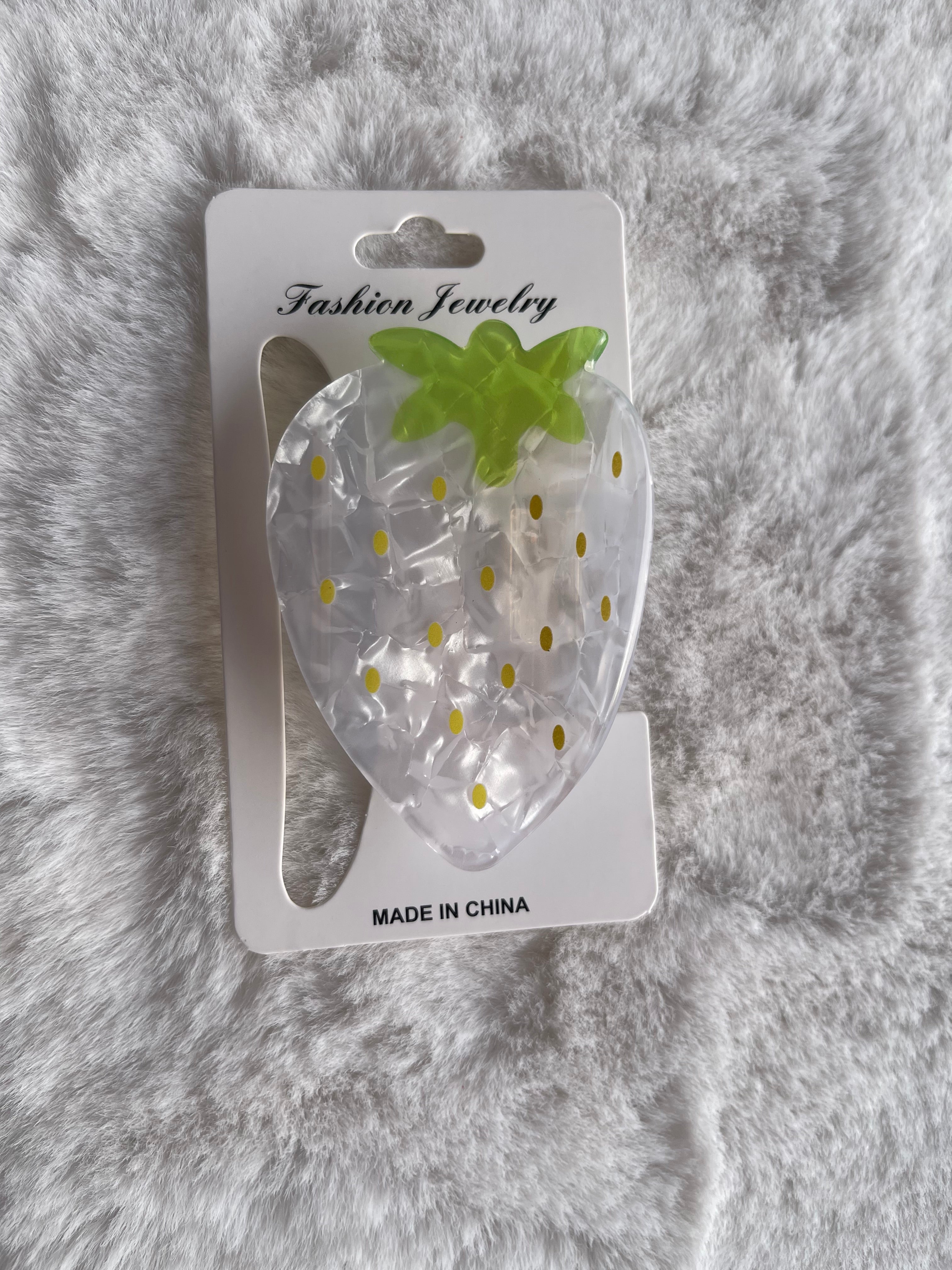 Pince à Cheveux Fraise 🍓 – Transparente & Verte Y2K